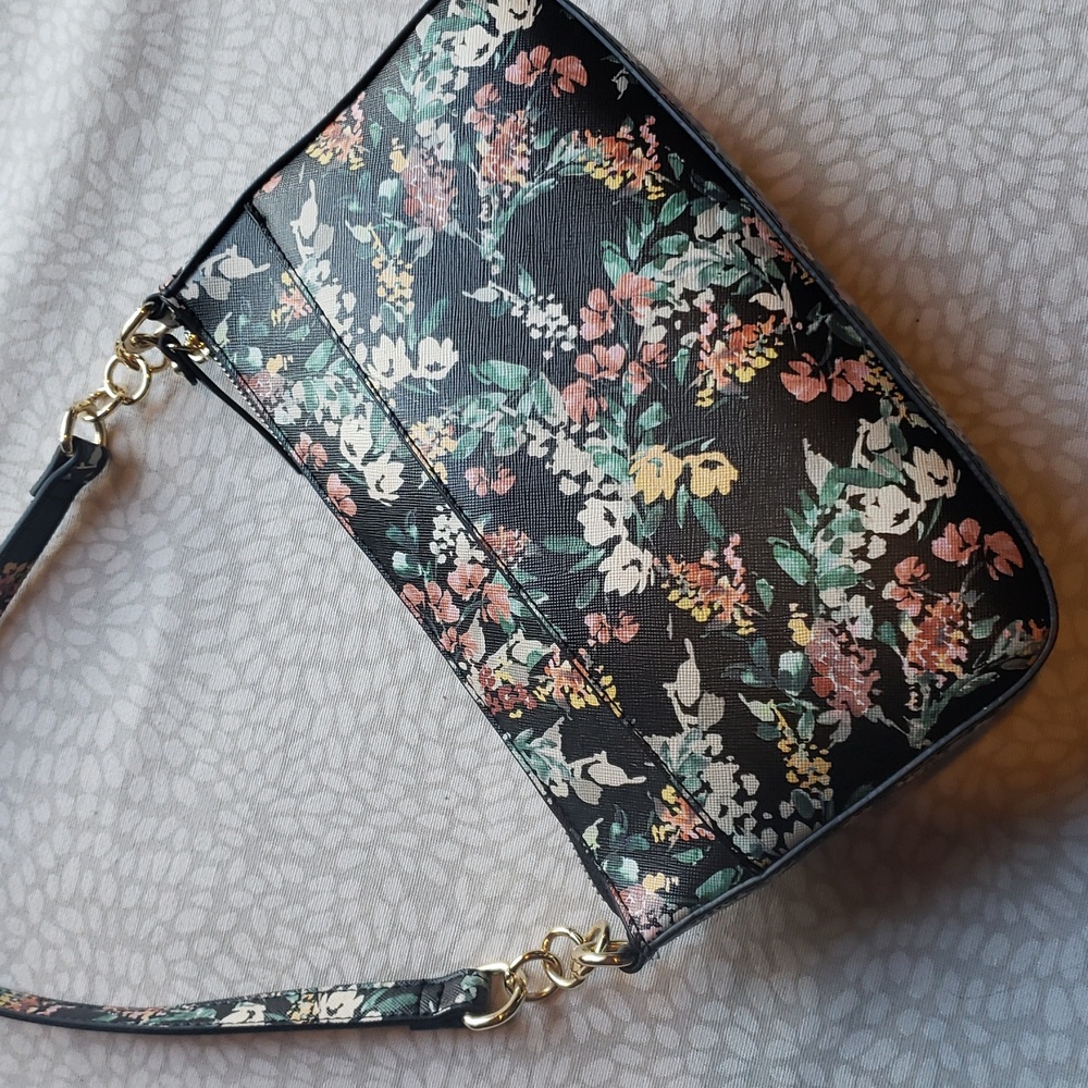 Nanette Lepore Black Floral Patterned Baguette Bag